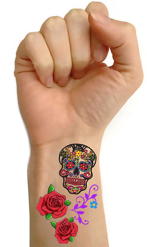 Day Of The Dead Tattoos- Sheet Of 16 – Party Packs